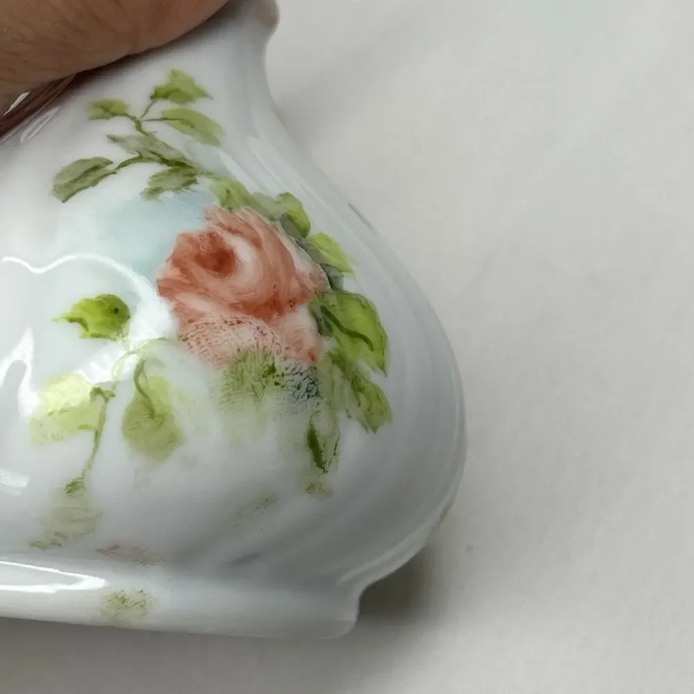 Vintage I. Wallace Porcelain Mini Jar pitcher Hand-painted Roses Floral Vase